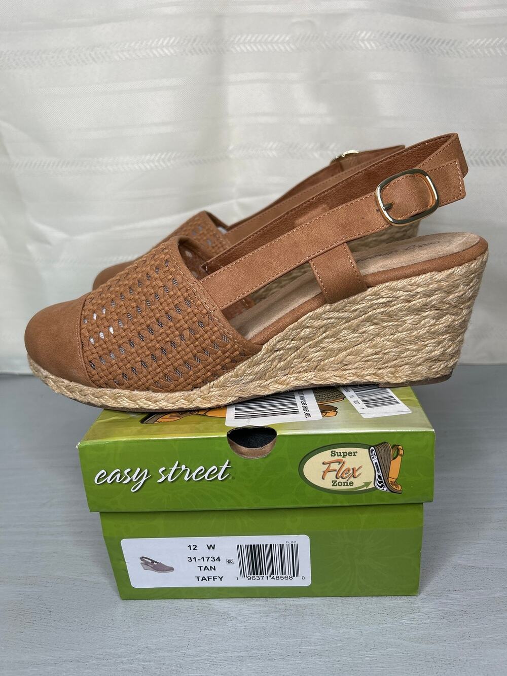 Easy Street Taffy Espadrille Slingback Wedge Sandals Tan Womens Size 12 Wide